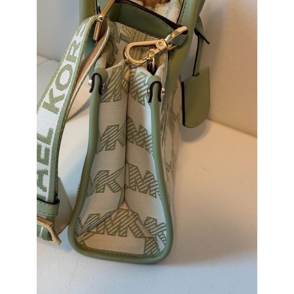 Michael Kors Mirella Small Jacquard Tote Crossbody Bag MK Graphic Logo Green - Picture 4 of 13